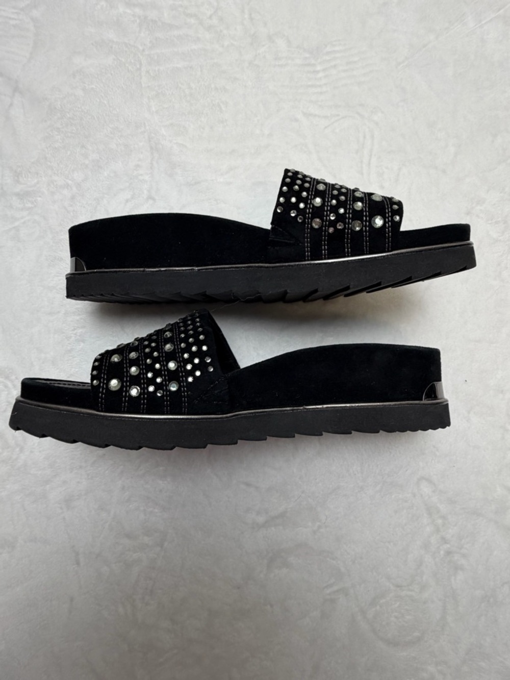 Donald Pliner Cava Slide Platform Wedge 8M Black Rhinestones Modern Chic NWOB - Picture 6 of 11